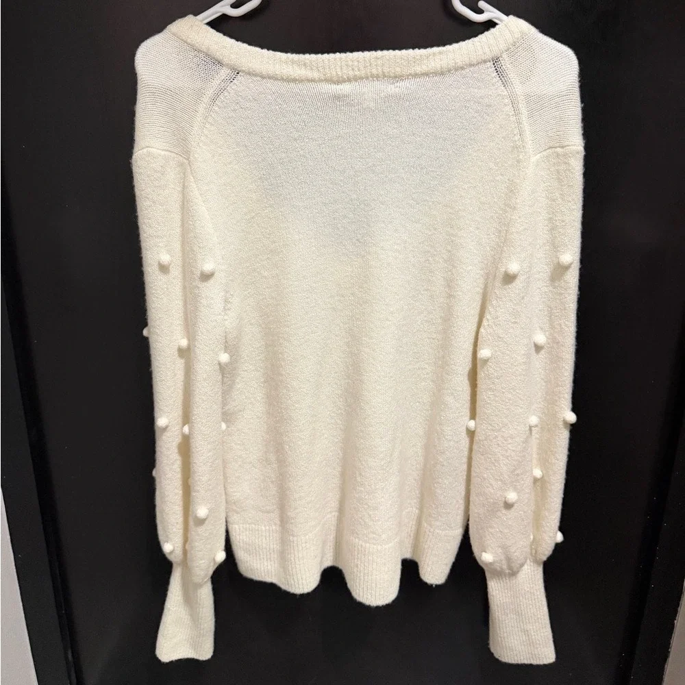 Madewell Bobble Dashwood V-Neck Sweater in Coziest Yarn Pom‎ Pom Details Small